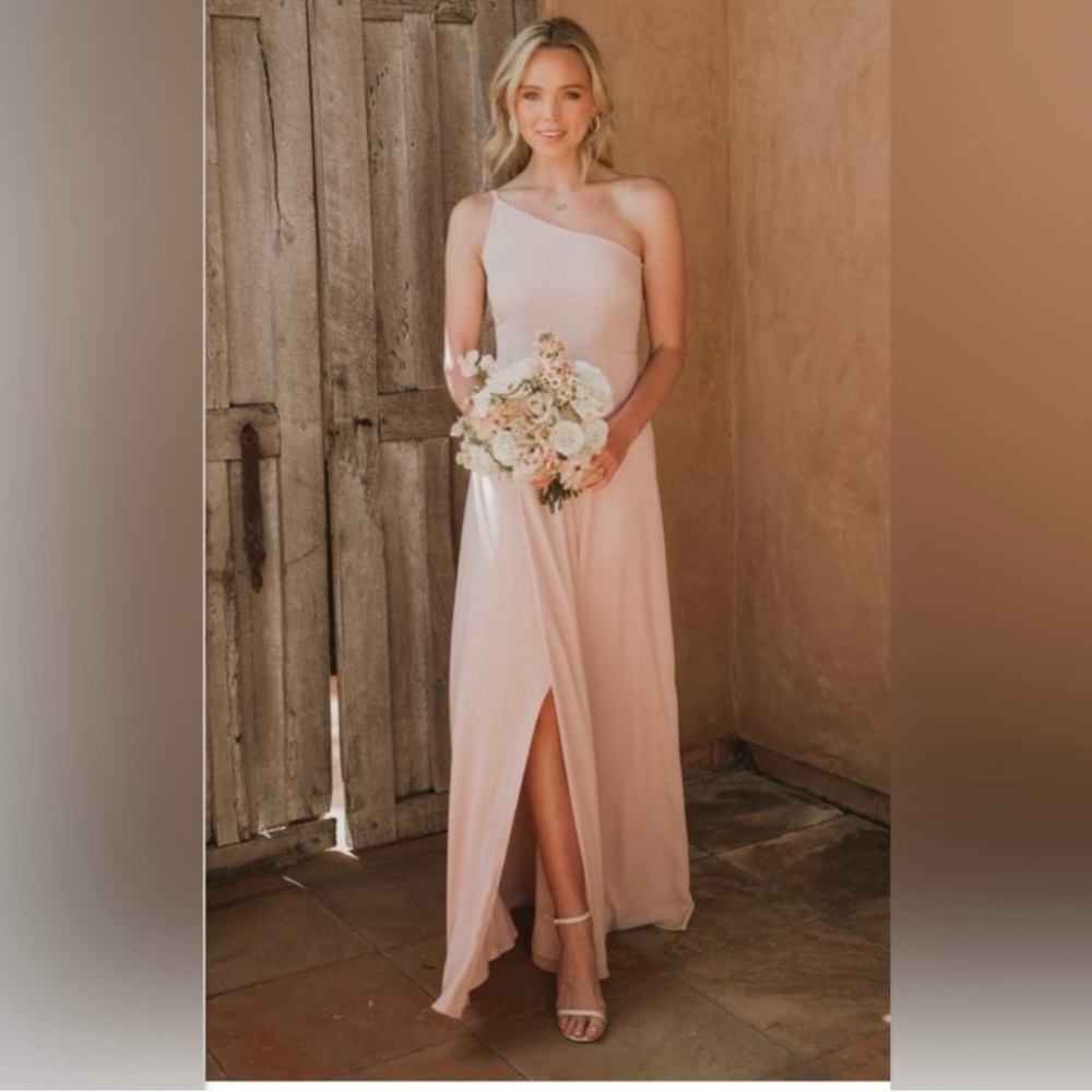 Show Me Your Mumu Shannon One Shoulder Maxi Dress Blush Crisp Wedding Bridesmaid